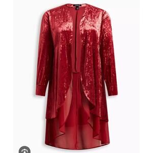 Torrid Crushed Velvet Chiffon Kimono Duster Plus Size 3X Red Open Front